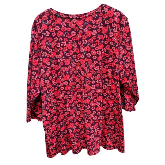 Lands End Ditsy Floral Red & Purple 3/4 Sleeve Tunic Top Spring 2X 20W-22W - Picture 3 of 6
